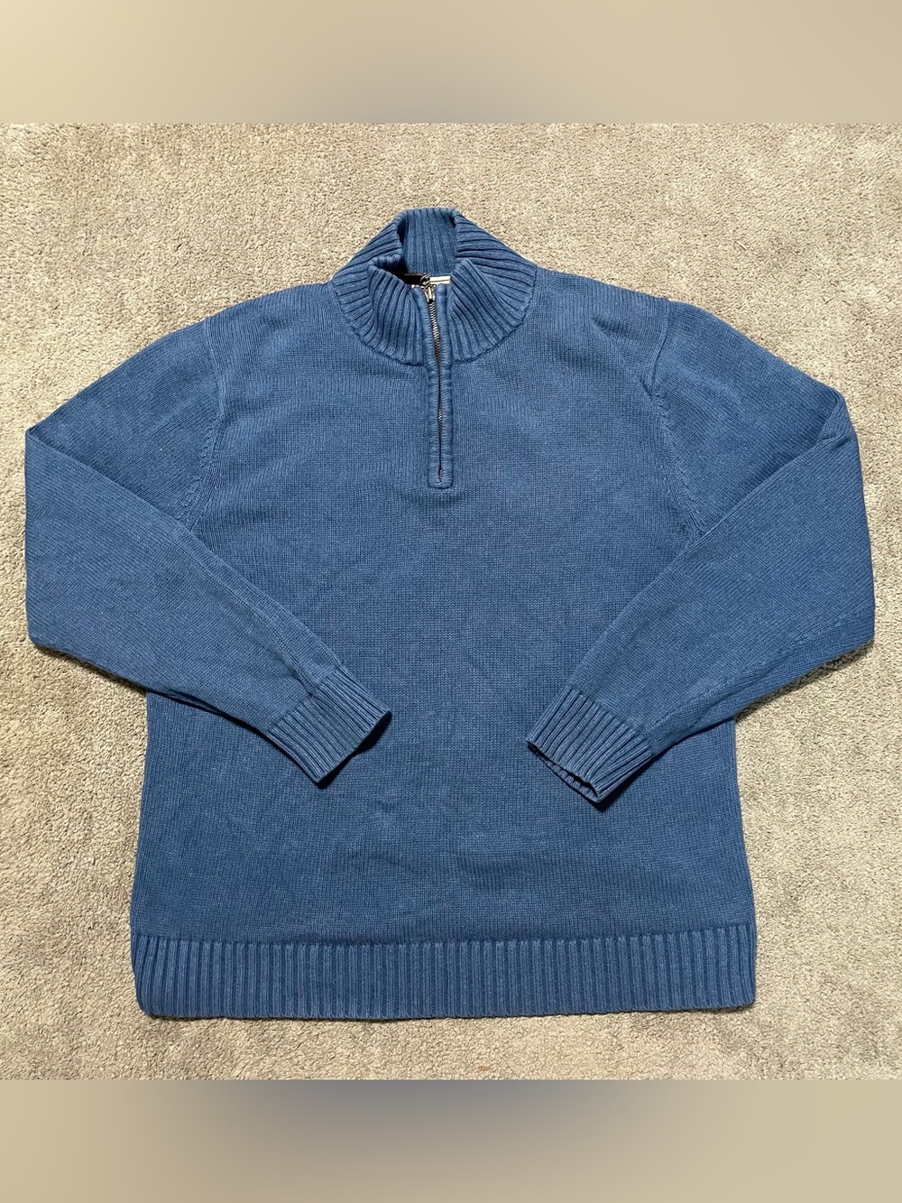 L.L. Bean 100% Cotton Quarter Zip Sweater Mens M Blue Knit Pullover Y2K